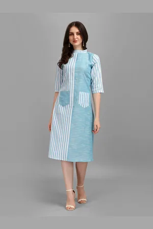 GUFRINA Women Blue Striped A-Line Midi Dress