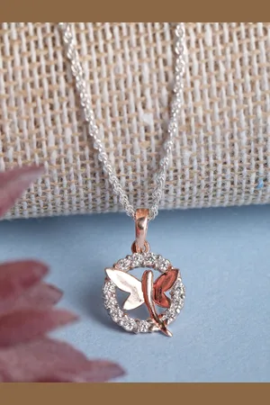 CLARA Women 92.5 Sterling Silver & Rose Gold Rhodium-Plated CZ-Studded Pendant With Chain