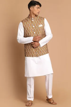 Vastramay Men Pure Cotton Kurta with Trousers &Nehru Jacket