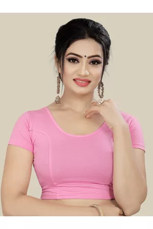 HIMRISE Women Plus Size Baby Pink Solid Saree Blouse