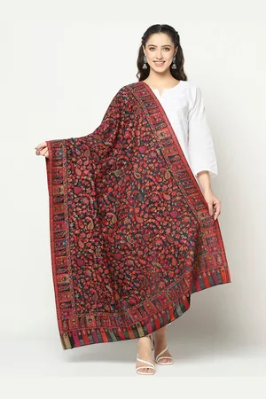 La Vastraa Women Blue & Red Woven Design Pure Wool Shawl