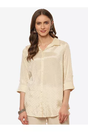 Biba Women Beige Classic Printed Casual Shirt
