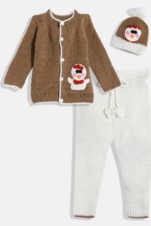 CHUTPUT Kids Brown Solid Applique Cardigan with Pyjamas