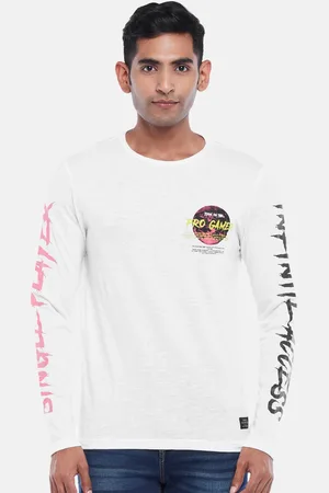 PEOPLE Men Off White Typography Printed Slim Fit Cotton T-shirt