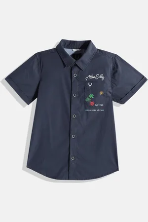 Allen Solly Boys Navy Blue Sport Back Printed Pure Cotton Casual Shirt