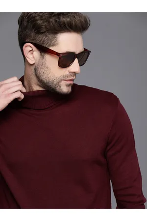 WROGN Men Maroon Solid Turtle Neck Pullover