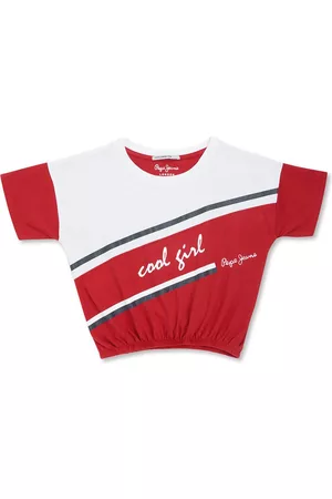 Pepe Jeans Girls Red & White Colourblocked Cotton T-shirt