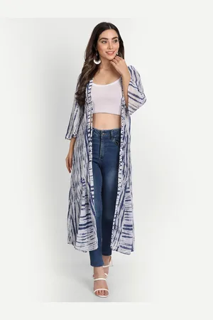 GUFRINA Women Blue & White Printed Longline Shrug