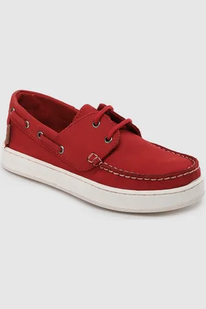 METRO KIDS COMPANY Boys Red Solid Leather Boat Shoes