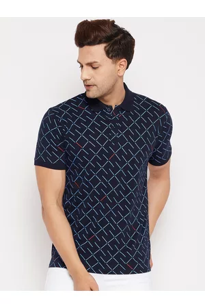 WILD WEST Men Navy Blue Printed Polo Collar T-shirt