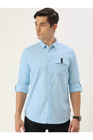 Forever 21 Men Light Blue Solid Regular Fit Pure Cotton Casual Shirt