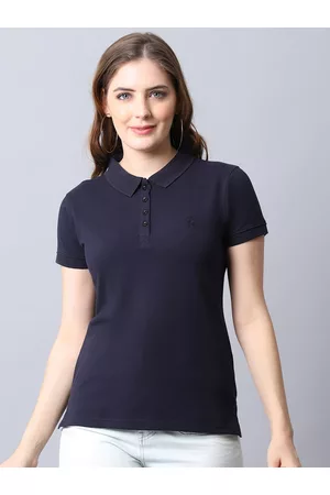 CANTABIL Women Navy Blue Polo Collar T-shirt