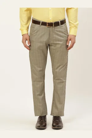 SOJANYA Men Beige & Yellow Checked Formal Trousers