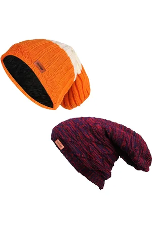 Knotyy Unisex Pack of 2 Orange & Maroon Acrylic Beanie