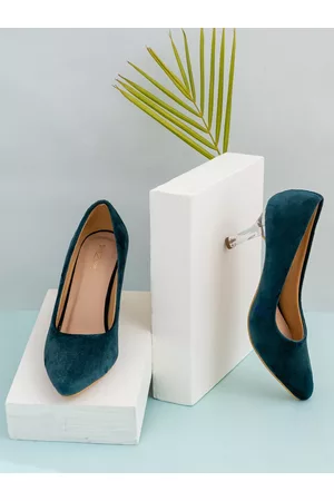 SHEZONE Green Suede Block Pumps