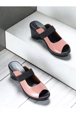 SHEZONE Pink Colourblocked Platform Peep Toes