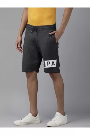 Ralph Lauren U S Polo Assn Denim Co Men Charcoal Grey Typography Printed Regular Shorts