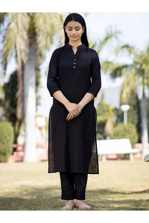 KAAJH Women Black Pure Cotton Yoga Kurta with Trousers