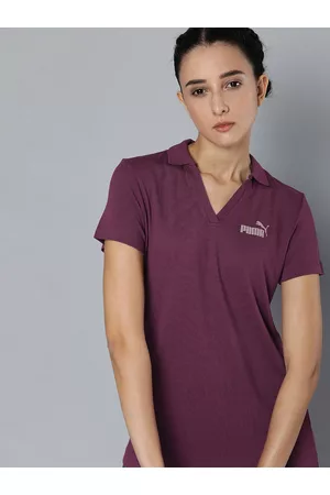 PUMA Women Self Design V-Neck Essential Applique Regular Fit T-shirt