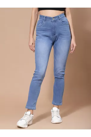 KASSUALLY Women Blue Solid Cotton Skinny Fit Light Fade Stretchable Jeans