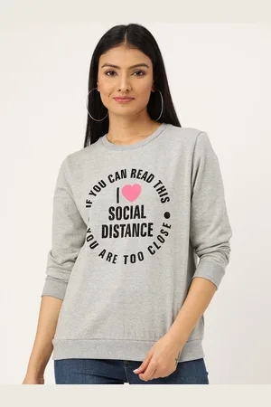 Sera Women Grey Melange Printed Sweatshirt