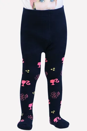 Bonjour Girls Navy Blue & Pink Barbie Printed Tights