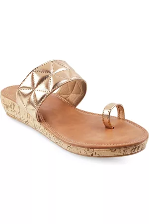 Metro Women Rose Gold & Tan One Toe Wedge Sandals