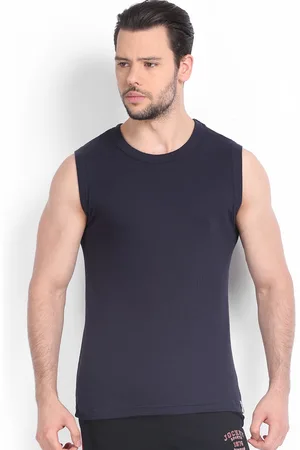 Jockey Men Navy Blue Self Striped Gym T-Shirt