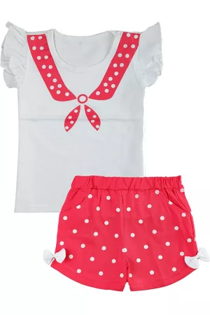 CATCUB Girls White & Red Printed Top with Shorts