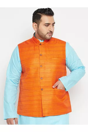 Vastramay Men Orange Solid Woven Nehru Jacket