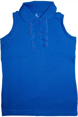 KiddoPanti Girls Blue Solid Polo Collar T-shirt