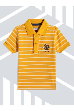Ralph Lauren U S Polo Assn Kids Boys Yellow Striped Polo Collar Pure Cotton T-shirt