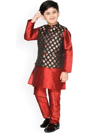 SAKA DESIGNS Boys Black Ethnic Motifs Printed Kurta Pyjama With Jacket