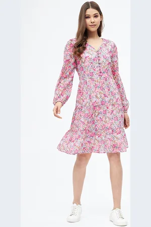 Harpa Women Multicoloured Floral Georgette A-Line Dress