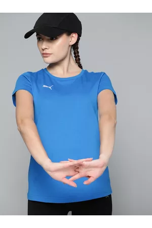 PUMA Women Blue Solid Pure Cotton 23 Football T-shirt