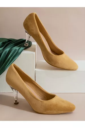 SHEZONE Mustard Textured Suede Pumps