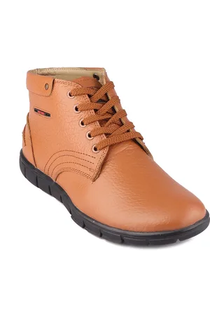 Red Chief Men Tan Brown Solid Leather Mid-Top Flat Boots