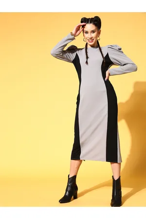 ATHENA Grey Colourblocked Volume Play Dress