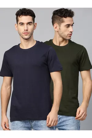 Roadster Men Short Sleeve - Men Pack Of 2 Solid Round Neck Pure Cotton T-shirts
