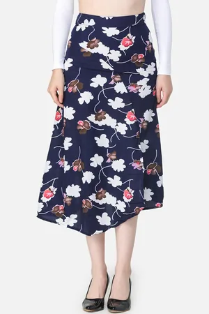 Cation Women Navy Blue & White Printed Midi Skirt