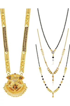 Brandsoon Set Of 4 Gold-Toned & Black Gold Plated Beaded Mangalsutra