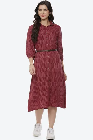 Rangriti Women Maroon Shirt Midi Dress