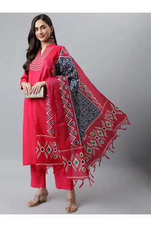 DEEBACO Women Pink Yoke Design Kurta with Trousers & With Dupatta