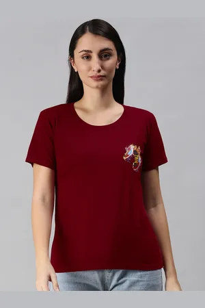 BRATMA Women Maroon Printed T-shirt