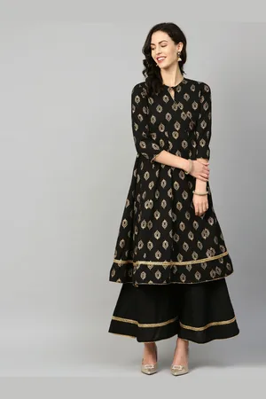Bhama Couture Women Black Ethnic Motifs Printed Kurta with Palazzos