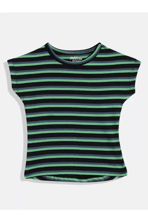 METRO KIDS COMPANY Girls Black & Green Extended Sleeves T-shirt