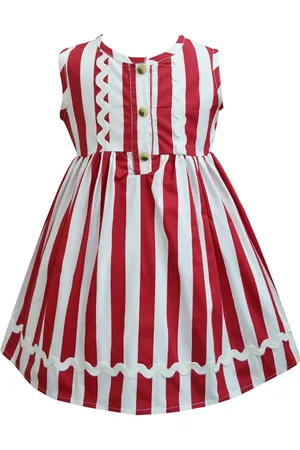 A.T.U.N. A T U N Girls Red & White Striped Pure Cotton Fit & Flare Dress