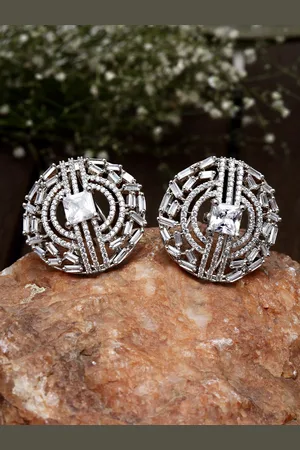 karatcart Silver Tone American Diamond Stud Earrings for Women