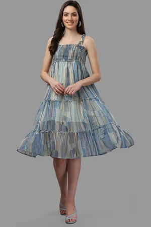 GUFRINA Women Blue & Beige Abstract Printed Georgette A-Line Dress