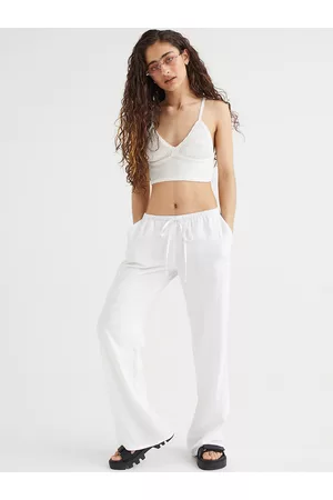 H&M Women White Solid Relaxed Fit Wide Trousers